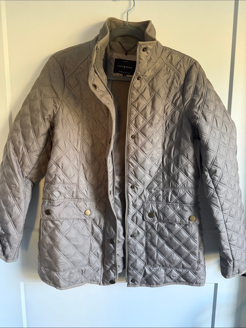 Lucky Brand Quilted Taupe Jacket with Snap Pockets